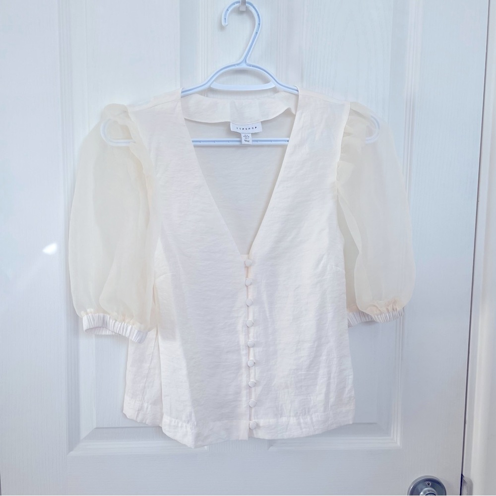 TOPSHOP Sheer Puff Sleeve Blouse